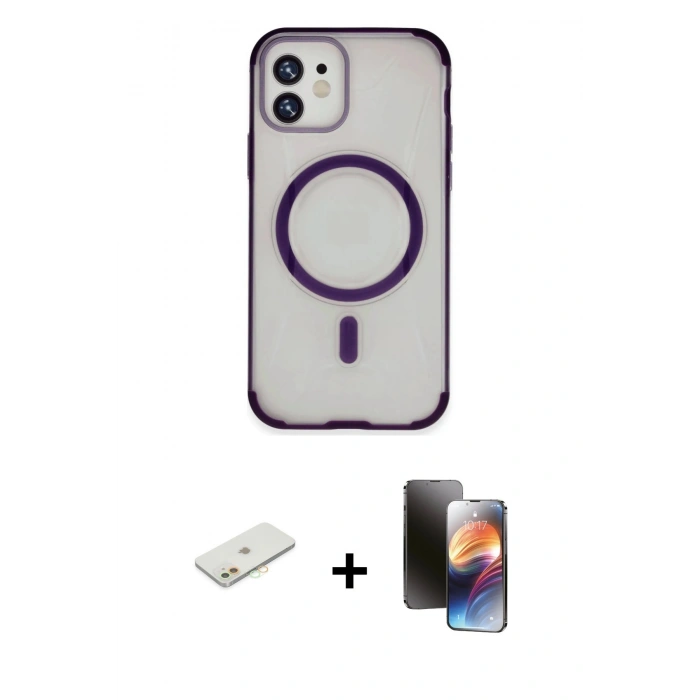 MARSİLYAN™- iPhone 11 Kılıf Eksen Klasik Koleksiyonu - Siyah 3D Antistatik Mat Seramik Nano Ekran Koruyucu + Renkli Kamera Lens Koruma Cam - TU