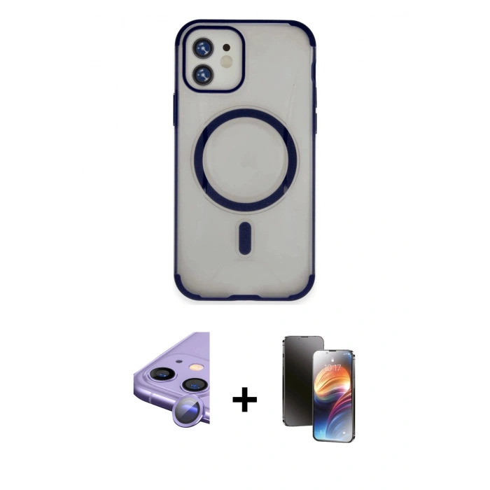 MARSİLYAN™- iPhone 11 Kılıf Eksen Klasik Koleksiyonu - Siyah 3D Antistatik Mat Seramik Nano Ekran Koruyucu + Raze Metal Kamera Lens - MR