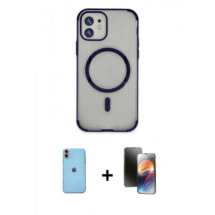 MARSİLYAN™- iPhone 11 Kılıf Eksen Klasik Koleksiyonu - Siyah 3D Antistatik Mat Seramik Nano Ekran Koruyucu + Neon Fosforlu Kamera Lens - TU