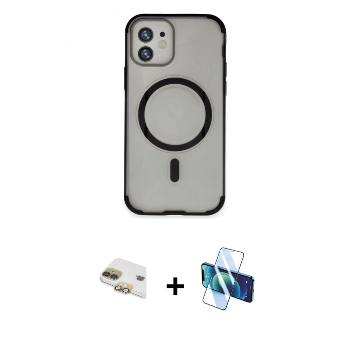 MARSİLYAN™- iPhone 11 Kılıf Eksen Klasik Koleksiyonu - Siyah 3D Antistatik Seramik Nano Ekran Koruyucu + Pers Alüminyum Kamera Lens - GD