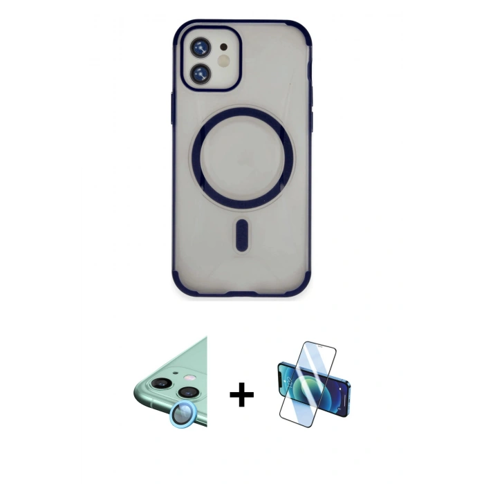 MARSİLYAN™- iPhone 11 Kılıf Eksen Klasik Koleksiyonu - Siyah 3D Antistatik Seramik Nano Ekran Koruyucu + Raze Metal Kamera Lens - MI