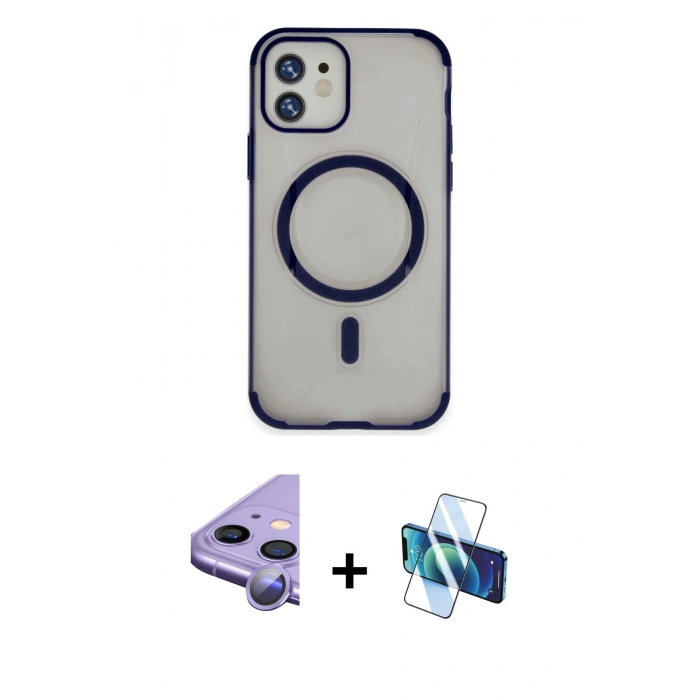 MARSİLYAN™- iPhone 11 Kılıf Eksen Klasik Koleksiyonu - Siyah 3D Antistatik Seramik Nano Ekran Koruyucu + Raze Metal Kamera Lens - MR
