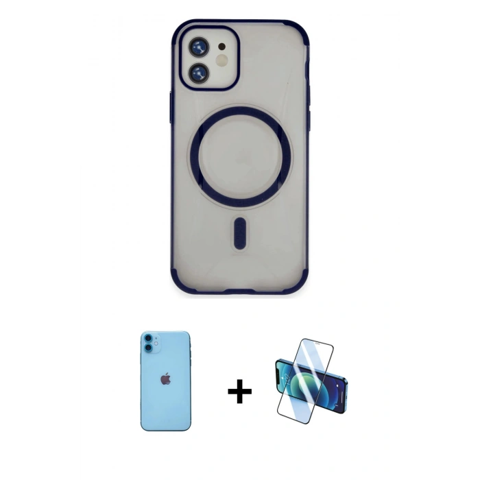 MARSİLYAN™- iPhone 11 Kılıf Eksen Klasik Koleksiyonu - Siyah 3D Antistatik Seramik Nano Ekran Koruyucu + Neon Fosforlu Kamera Lens - MI
