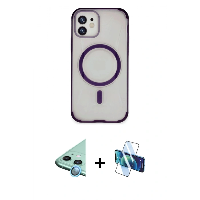 MARSİLYAN™- iPhone 11 Kılıf Eksen Klasik Koleksiyonu - Siyah 3D Antistatik Seramik Nano Ekran Koruyucu + Raze Metal Kamera Lens - MI