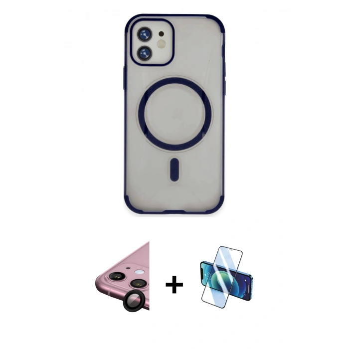 MARSİLYAN™- iPhone 11 Kılıf Eksen Klasik Koleksiyonu - Siyah 3D Antistatik Seramik Nano Ekran Koruyucu + Raze Metal Kamera Lens - SH