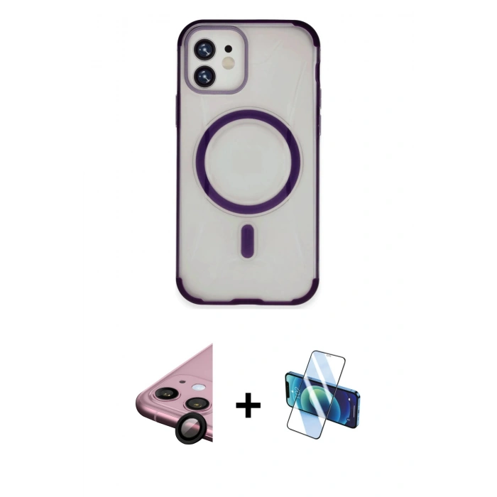 MARSİLYAN™- iPhone 11 Kılıf Eksen Klasik Koleksiyonu - Siyah 3D Antistatik Seramik Nano Ekran Koruyucu + Raze Metal Kamera Lens - SH