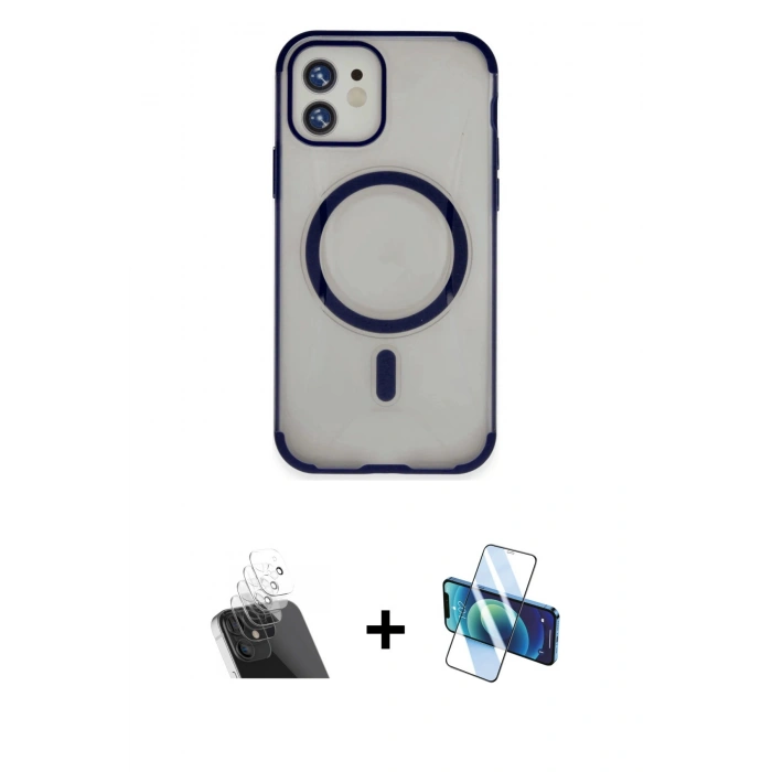 MARSİLYAN™- iPhone 11 Kılıf Eksen Klasik Koleksiyonu - Siyah 3D Antistatik Seramik Nano Ekran Koruyucu + Şeffaf Kamera Lens Koruma Cam