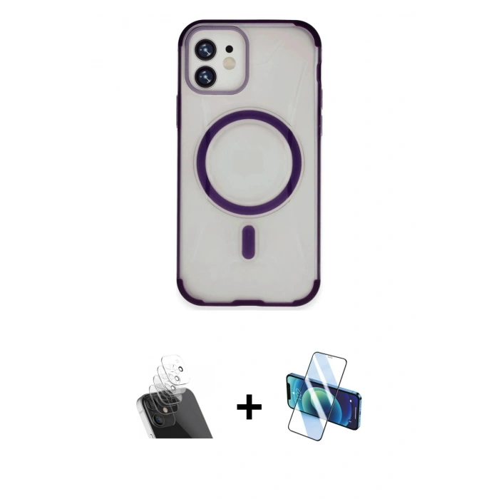 MARSİLYAN™- iPhone 11 Kılıf Eksen Klasik Koleksiyonu - Siyah 3D Antistatik Seramik Nano Ekran Koruyucu + Şeffaf Kamera Lens Koruma Cam