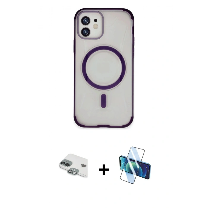 MARSİLYAN™- iPhone 11 Kılıf Eksen Klasik Koleksiyonu - Siyah 3D Antistatik Seramik Nano Ekran Koruyucu + Pers Alüminyum Kamera Lens - YL