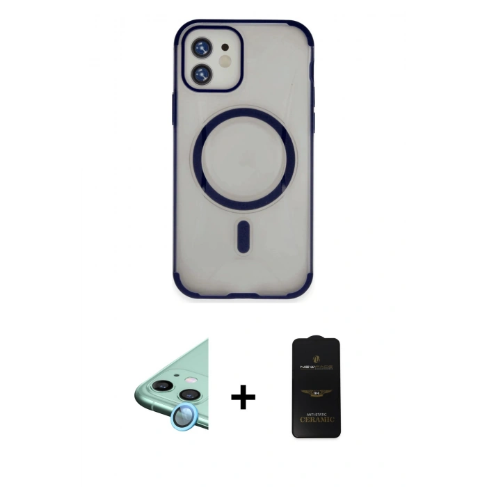 MARSİLYAN™- iPhone 11 Kılıf Eksen Klasik Koleksiyonu - Siyah 6D Antistatik Mat Seramik Hayalet Nano Ekran Koruyucu + Raze Metal Kamera Lens - MI
