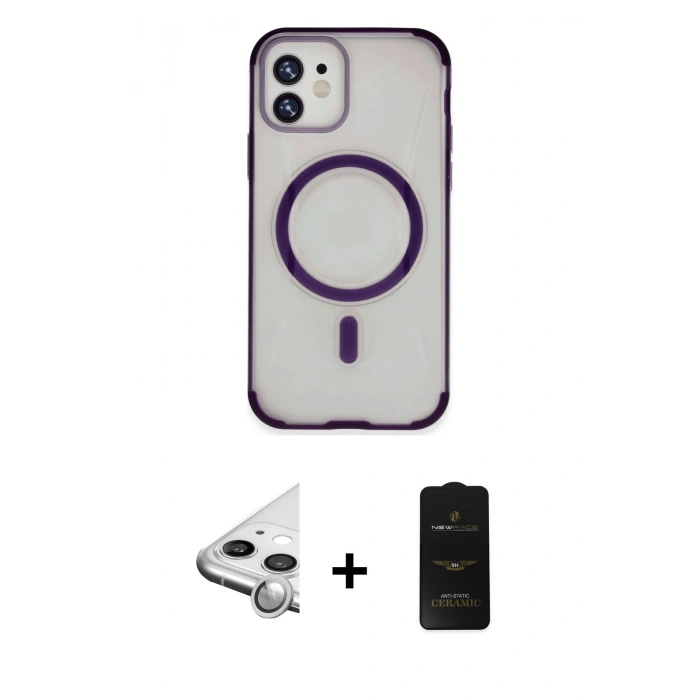 MARSİLYAN™- iPhone 11 Kılıf Eksen Klasik Koleksiyonu - Siyah 6D Antistatik Mat Seramik Hayalet Nano Ekran Koruyucu + Raze Metal Kamera Lens - GS
