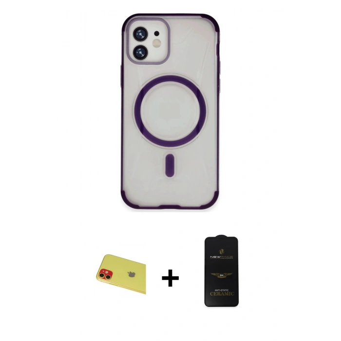 MARSİLYAN™- iPhone 11 Kılıf Eksen Klasik Koleksiyonu - Siyah 6D Antistatik Mat Seramik Hayalet Nano Ekran Koruyucu + Rainbow Kamera Lens Koruma Cam - KI