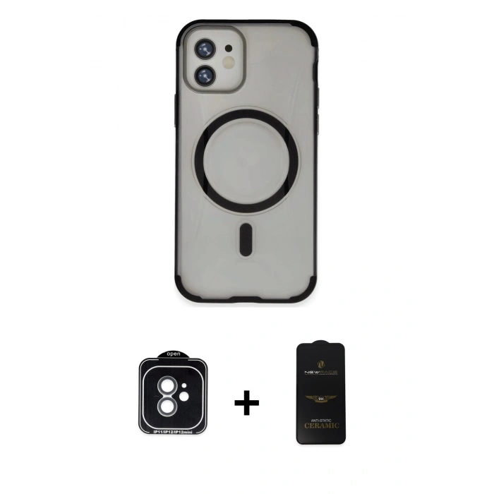 MARSİLYAN™- iPhone 11 Kılıf Eksen Klasik Koleksiyonu - Siyah 6D Antistatik Mat Seramik Hayalet Nano Ekran Koruyucu + PVD Metal Kamera Lens - YL