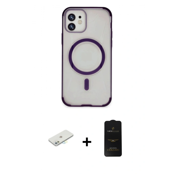 MARSİLYAN™- iPhone 11 Kılıf Eksen Klasik Koleksiyonu - Siyah 6D Antistatik Mat Seramik Hayalet Nano Ekran Koruyucu + Renkli Kamera Lens Koruma Cam - SI
