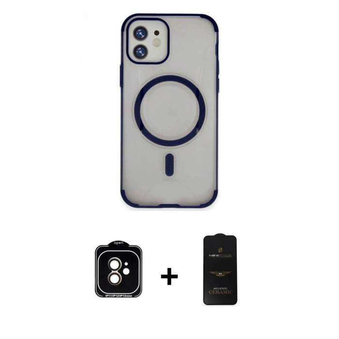 MARSİLYAN™- iPhone 11 Kılıf Eksen Klasik Koleksiyonu - Siyah 6D Antistatik Mat Seramik Hayalet Nano Ekran Koruyucu + PVD Metal Kamera Lens - TU