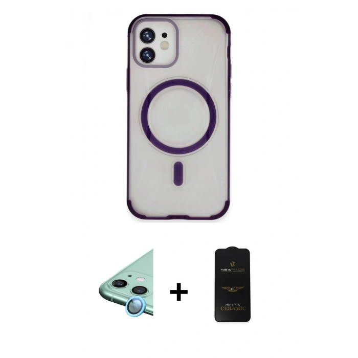 MARSİLYAN™- iPhone 11 Kılıf Eksen Klasik Koleksiyonu - Siyah 6D Antistatik Mat Seramik Hayalet Nano Ekran Koruyucu + Raze Metal Kamera Lens - MI