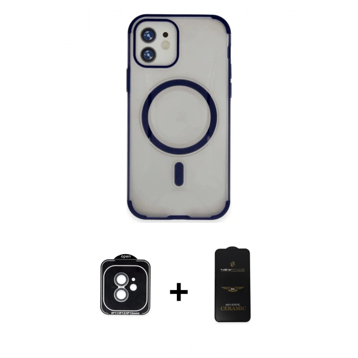 MARSİLYAN™- iPhone 11 Kılıf Eksen Klasik Koleksiyonu - Siyah 6D Antistatik Mat Seramik Hayalet Nano Ekran Koruyucu + PVD Metal Kamera Lens - YL