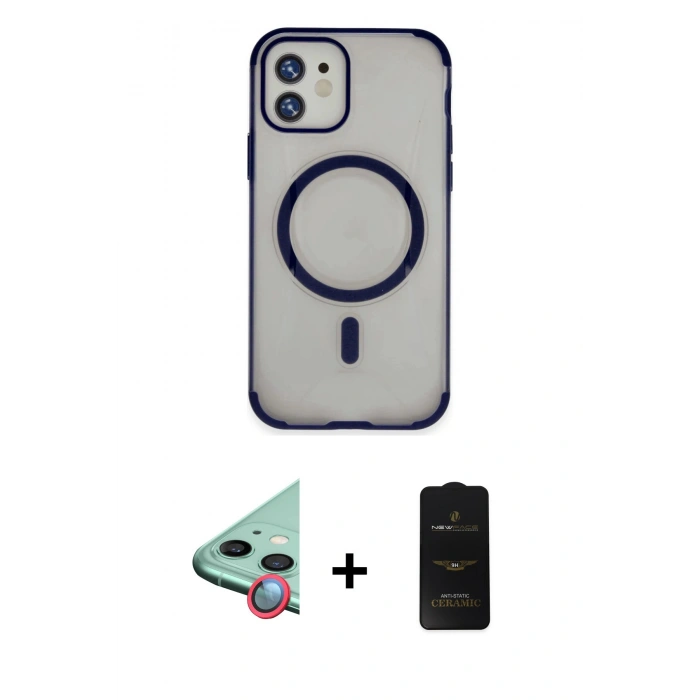 MARSİLYAN™- iPhone 11 Kılıf Eksen Klasik Koleksiyonu - Siyah 6D Antistatik Mat Seramik Hayalet Nano Ekran Koruyucu + Raze Metal Kamera Lens - KI