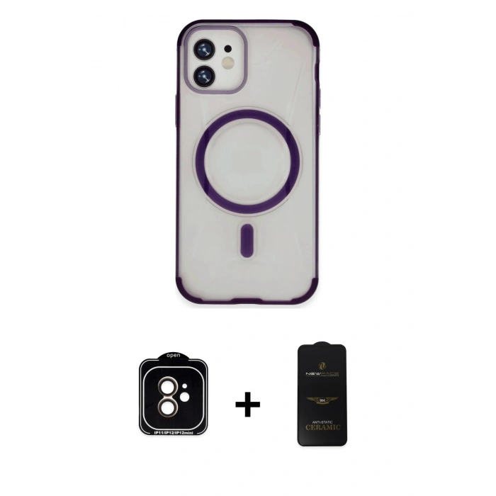 MARSİLYAN™- iPhone 11 Kılıf Eksen Klasik Koleksiyonu - Siyah 6D Antistatik Mat Seramik Hayalet Nano Ekran Koruyucu + PVD Metal Kamera Lens - TU