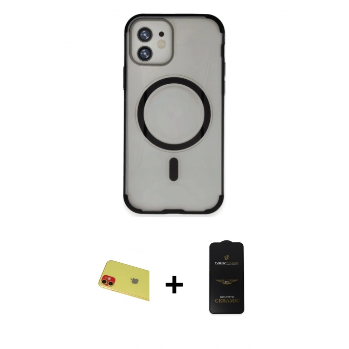 MARSİLYAN™- iPhone 11 Kılıf Eksen Klasik Koleksiyonu - Siyah 6D Antistatik Mat Seramik Hayalet Nano Ekran Koruyucu + Rainbow Kamera Lens Koruma Cam - KI