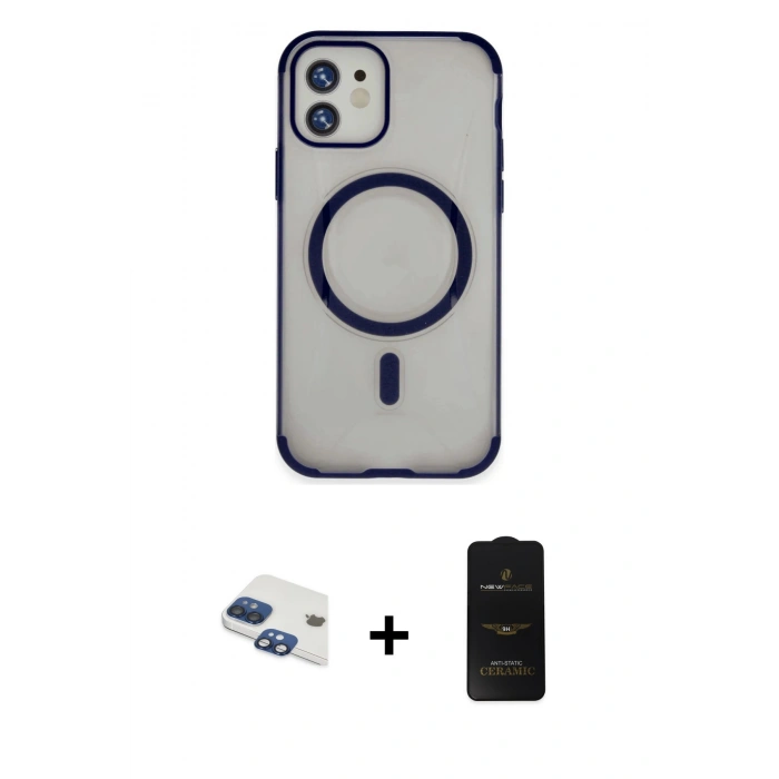 MARSİLYAN™- iPhone 11 Kılıf Eksen Klasik Koleksiyonu - Siyah 6D Antistatik Mat Seramik Hayalet Nano Ekran Koruyucu + Pers Alüminyum Kamera Lens - LT