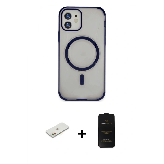 MARSİLYAN™- iPhone 11 Kılıf Eksen Klasik Koleksiyonu - Siyah 6D Antistatik Mat Seramik Hayalet Nano Ekran Koruyucu + Renkli Kamera Lens Koruma Cam - TU