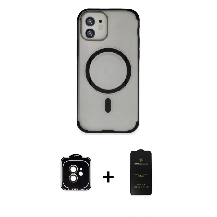 MARSİLYAN™- iPhone 11 Kılıf Eksen Klasik Koleksiyonu - Siyah 6D Antistatik Mat Seramik Hayalet Nano Ekran Koruyucu + PVD Metal Kamera Lens - TU