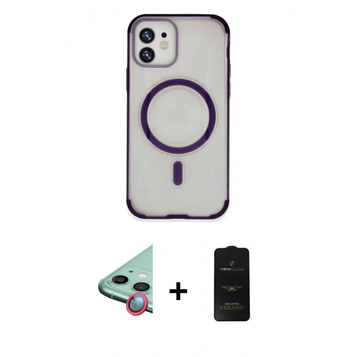 MARSİLYAN™- iPhone 11 Kılıf Eksen Klasik Koleksiyonu - Siyah 6D Antistatik Mat Seramik Hayalet Nano Ekran Koruyucu + Raze Metal Kamera Lens - KI