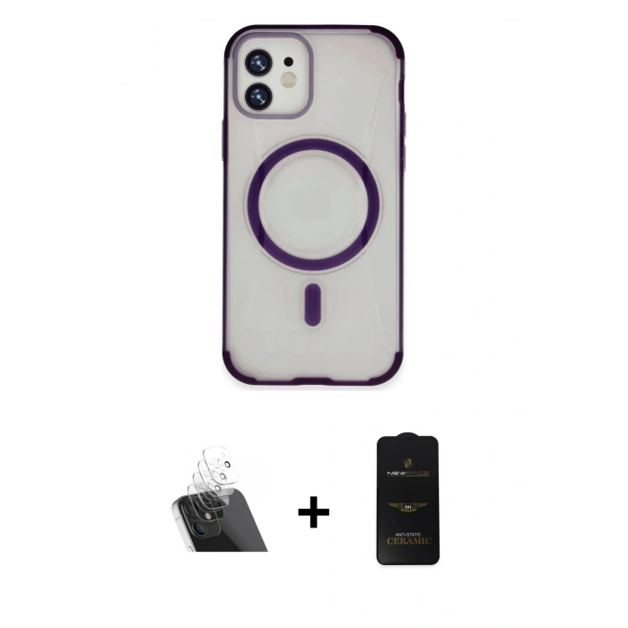 MARSİLYAN™- iPhone 11 Kılıf Eksen Klasik Koleksiyonu - Siyah 6D Antistatik Mat Seramik Hayalet Nano Ekran Koruyucu + Kamera Lens Koruma Cam - SF