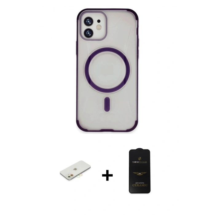 MARSİLYAN™- iPhone 11 Kılıf Eksen Klasik Koleksiyonu - Siyah 6D Antistatik Mat Seramik Hayalet Nano Ekran Koruyucu + Renkli Kamera Lens Koruma Cam - TU