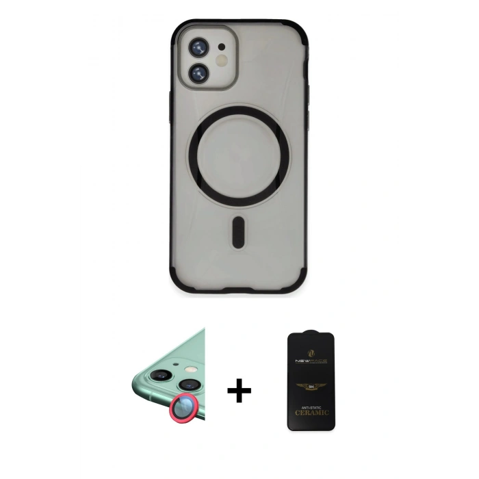 MARSİLYAN™- iPhone 11 Kılıf Eksen Klasik Koleksiyonu - Siyah 6D Antistatik Mat Seramik Hayalet Nano Ekran Koruyucu + Raze Metal Kamera Lens - KI