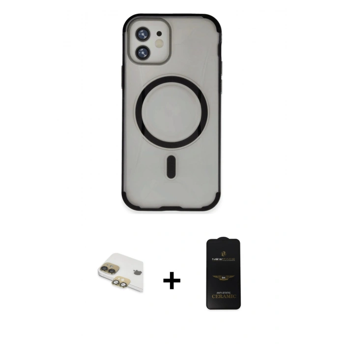 MARSİLYAN™- iPhone 11 Kılıf Eksen Klasik Koleksiyonu - Siyah 6D Antistatik Mat Seramik Hayalet Nano Ekran Koruyucu + Pers Alüminyum Kamera Lens - GD