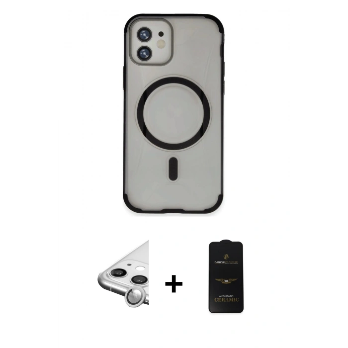MARSİLYAN™- iPhone 11 Kılıf Eksen Klasik Koleksiyonu - Siyah 6D Antistatik Mat Seramik Hayalet Nano Ekran Koruyucu + Raze Metal Kamera Lens - GS