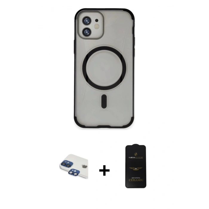 MARSİLYAN™- iPhone 11 Kılıf Eksen Klasik Koleksiyonu - Siyah 6D Antistatik Mat Seramik Hayalet Nano Ekran Koruyucu + Pers Alüminyum Kamera Lens - LT