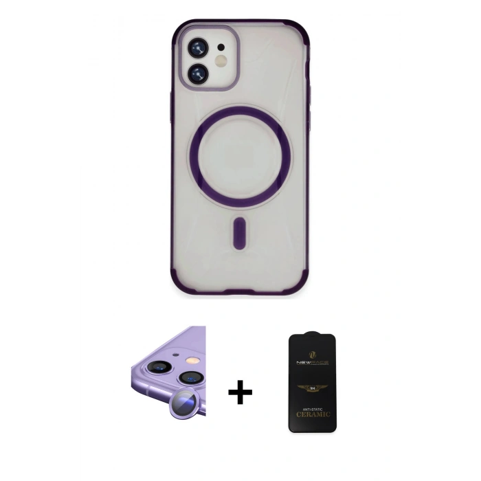 MARSİLYAN™- iPhone 11 Kılıf Eksen Klasik Koleksiyonu - Siyah 6D Antistatik Mat Seramik Hayalet Nano Ekran Koruyucu + Raze Metal Kamera Lens - MR