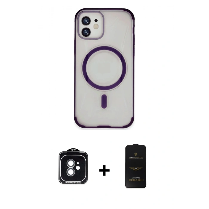MARSİLYAN™- iPhone 11 Kılıf Eksen Klasik Koleksiyonu - Siyah 6D Antistatik Mat Seramik Hayalet Nano Ekran Koruyucu + PVD Metal Kamera Lens - YL