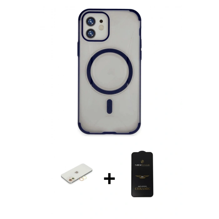 MARSİLYAN™- iPhone 11 Kılıf Eksen Klasik Koleksiyonu - Siyah 6D Antistatik Mat Seramik Hayalet Nano Ekran Koruyucu + Renkli Kamera Lens Koruma Cam - SI