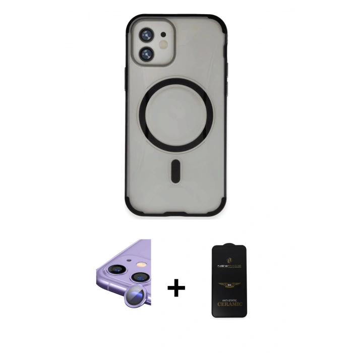 MARSİLYAN™- iPhone 11 Kılıf Eksen Klasik Koleksiyonu - Siyah 6D Antistatik Mat Seramik Hayalet Nano Ekran Koruyucu + Raze Metal Kamera Lens - MR
