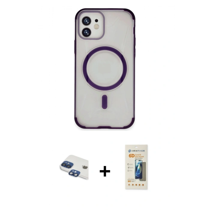 MARSİLYAN™- iPhone 11 Kılıf Eksen Klasik Koleksiyonu - Siyah 6D Mat Seramik Hayalet Nano Ekran Koruyucu + Pers Alüminyum Kamera Lens - LT