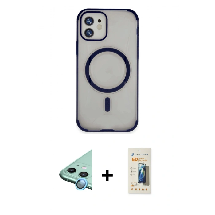 MARSİLYAN™- iPhone 11 Kılıf Eksen Klasik Koleksiyonu - Siyah 6D Mat Seramik Hayalet Nano Ekran Koruyucu + Raze Metal Kamera Lens - MI
