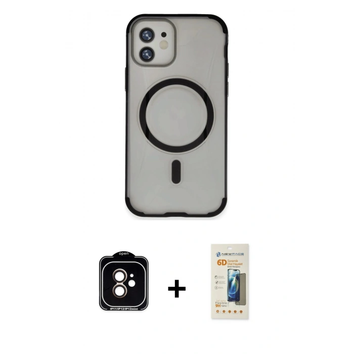 MARSİLYAN™- iPhone 11 Kılıf Eksen Klasik Koleksiyonu - Siyah 6D Mat Seramik Hayalet Nano Ekran Koruyucu + PVD Metal Kamera Lens - TU