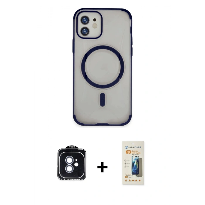 MARSİLYAN™- iPhone 11 Kılıf Eksen Klasik Koleksiyonu - Siyah 6D Mat Seramik Hayalet Nano Ekran Koruyucu + PVD Metal Kamera Lens - MI