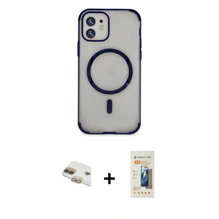 MARSİLYAN™- iPhone 11 Kılıf Eksen Klasik Koleksiyonu - Siyah 6D Mat Seramik Hayalet Nano Ekran Koruyucu + Pers Alüminyum Kamera Lens - GD