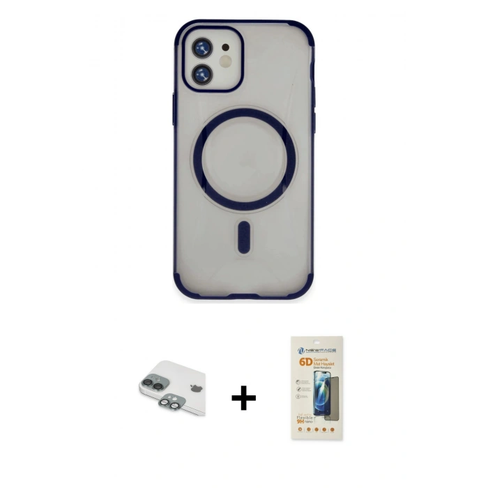 MARSİLYAN™- iPhone 11 Kılıf Eksen Klasik Koleksiyonu - Siyah 6D Mat Seramik Hayalet Nano Ekran Koruyucu + Pers Alüminyum Kamera Lens - YL