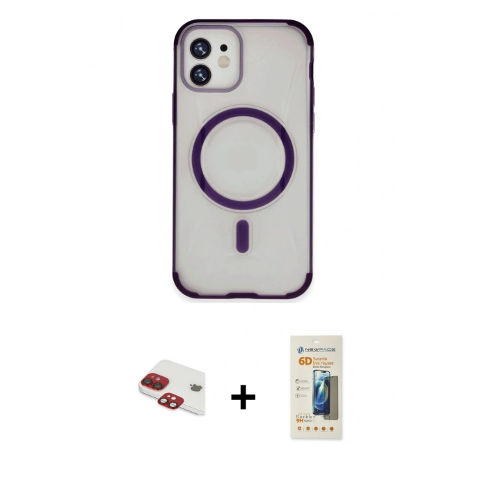 MARSİLYAN™- iPhone 11 Kılıf Eksen Klasik Koleksiyonu - Siyah 6D Mat Seramik Hayalet Nano Ekran Koruyucu + Pers Alüminyum Kamera Lens - KI