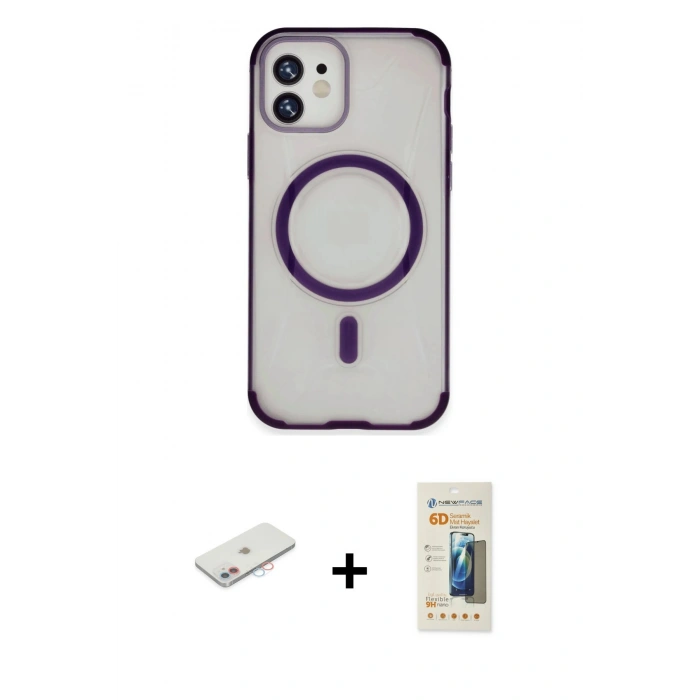 MARSİLYAN™- iPhone 11 Kılıf Eksen Klasik Koleksiyonu - Siyah 6D Mat Seramik Hayalet Nano Ekran Koruyucu + Renkli Kamera Lens Koruma Cam - PE