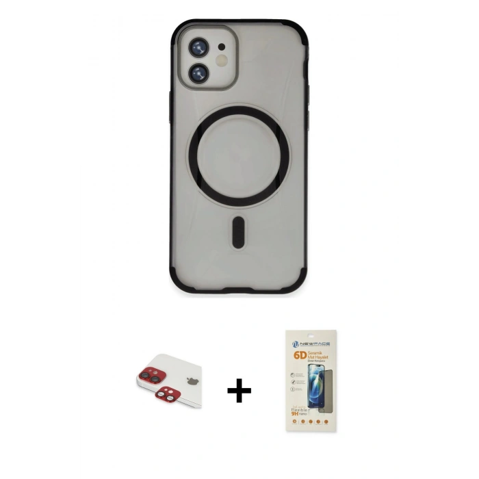 MARSİLYAN™- iPhone 11 Kılıf Eksen Klasik Koleksiyonu - Siyah 6D Mat Seramik Hayalet Nano Ekran Koruyucu + Pers Alüminyum Kamera Lens - KI