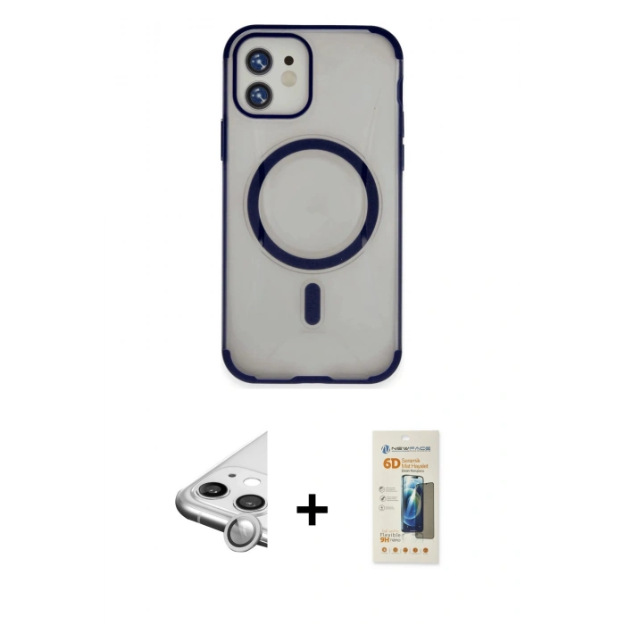 MARSİLYAN™- iPhone 11 Kılıf Eksen Klasik Koleksiyonu - Siyah 6D Mat Seramik Hayalet Nano Ekran Koruyucu + Raze Metal Kamera Lens - GS