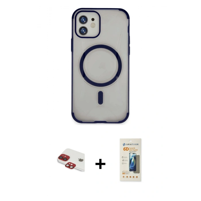 MARSİLYAN™- iPhone 11 Kılıf Eksen Klasik Koleksiyonu - Siyah 6D Mat Seramik Hayalet Nano Ekran Koruyucu + Pers Alüminyum Kamera Lens - KI