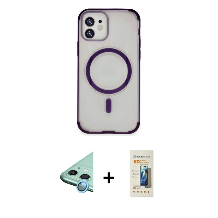MARSİLYAN™- iPhone 11 Kılıf Eksen Klasik Koleksiyonu - Siyah 6D Mat Seramik Hayalet Nano Ekran Koruyucu + Raze Metal Kamera Lens - MI